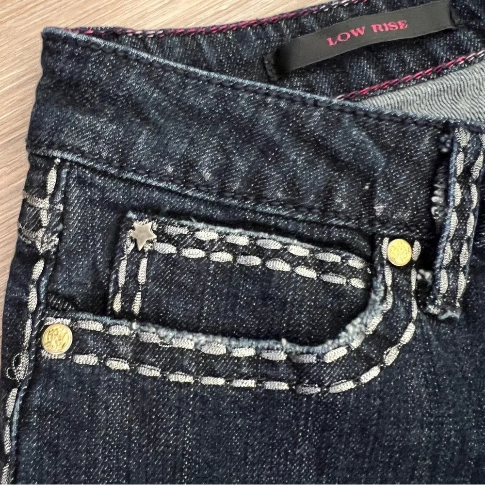 Rock 47 by Wrangler Dark Wash Low Rise Jeans Size 7/34 Rhinestone Detail